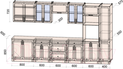 Кухонный гарнитур Интерлиния Тренд 3.6В (океан/океан/дуб бунратти)