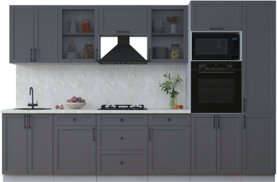 Кухонный гарнитур Интерлиния Тренд 3.2В (пепел/пепел/опал светлый) - фото