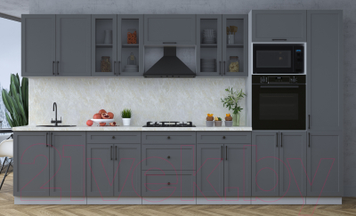 Кухонный гарнитур Интерлиния Тренд 3.6В (пепел/пепел/опал светлый)