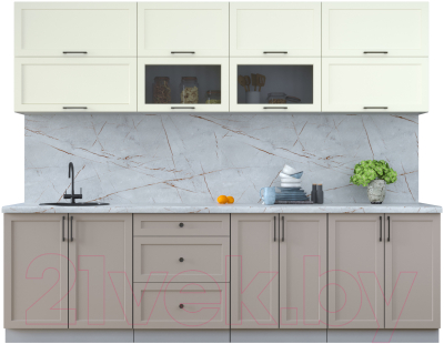 Кухонный гарнитур Интерлиния Тренд 2.7В (луна/белый/серый каспий) - фото