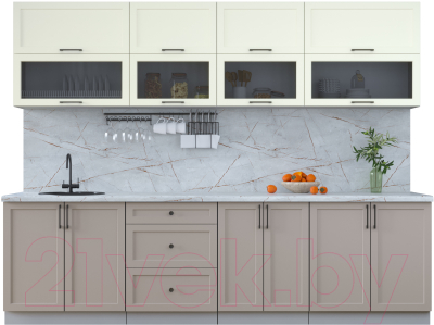 Кухонный гарнитур Интерлиния Тренд 2.8В (луна/белый/серый каспий) - фото