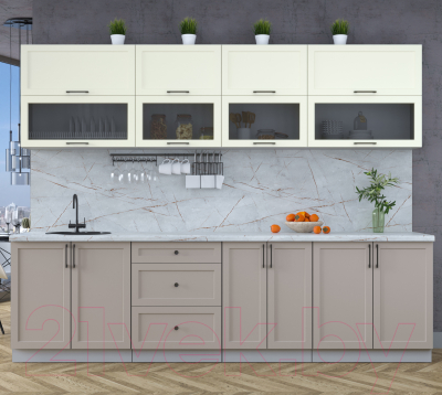 Кухонный гарнитур Интерлиния Тренд 2.8В (луна/белый/серый каспий)