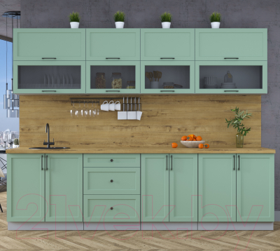 Кухонный гарнитур Интерлиния Тренд 2.8В (мята/мята/дуб бунратти)