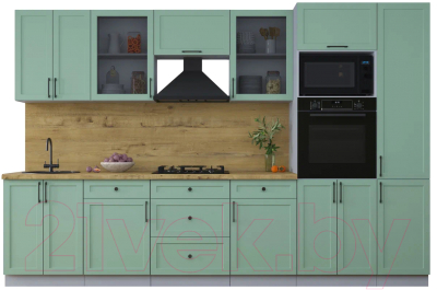 Кухонный гарнитур Интерлиния Тренд 3.2В (мята/мята/дуб бунратти) - фото