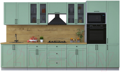 Кухонный гарнитур Интерлиния Тренд 3.6В (мята/мята/дуб бунратти) - фото