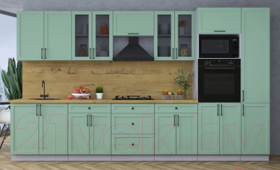 Кухонный гарнитур Интерлиния Тренд 3.6В (мята/мята/дуб бунратти)