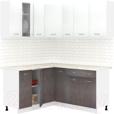 Кухонный гарнитур Кортекс-мебель Корнелия Лира 1.5x1.7 (белый/береза/королевский опал) - фото