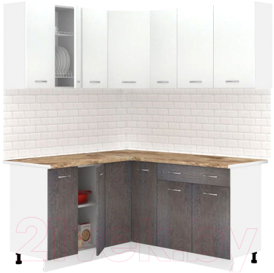 Кухонный гарнитур Кортекс-мебель Корнелия Лира 1.5x1.7 (белый/береза/мадрид) - фото