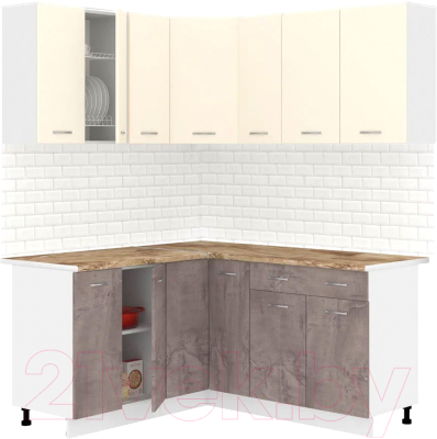 Кухонный гарнитур Кортекс-мебель Корнелия Лира 1.5x1.7 (крем/оникс/мадрид) - фото