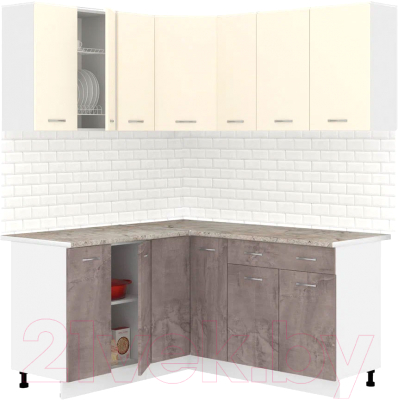 Кухонный гарнитур Кортекс-мебель Корнелия Лира 1.5x1.7 (крем/оникс/марсель) - фото
