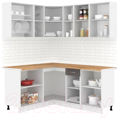 Кухонный гарнитур Кортекс-мебель Корнелия Лира 1.5x1.8 (белый/береза/дуб бунратти)
