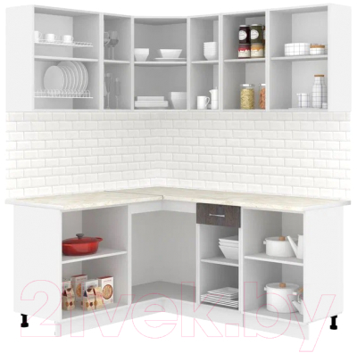 Кухонный гарнитур Кортекс-мебель Корнелия Лира 1.5x1.8 (белый/береза/королевский опал)