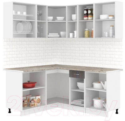 Кухонный гарнитур Кортекс-мебель Корнелия Лира 1.5x1.8 (белый/береза/марсель)