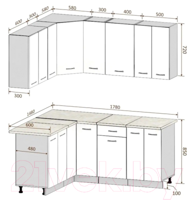 Кухонный гарнитур Кортекс-мебель Корнелия Лира 1.5x1.8 (дуб сонома/венге/марсель)