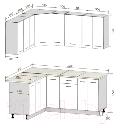 Кухонный гарнитур Кортекс-мебель Корнелия Лира 1.5x1.8 (дуб сонома/дуб бунратти)