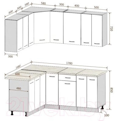 Кухонный гарнитур Кортекс-мебель Корнелия Лира 1.5x1.8 (дуб сонома/королевский опал)