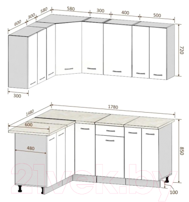 Кухонный гарнитур Кортекс-мебель Корнелия Лира 1.5x1.8 (дуб сонома/мадрид)