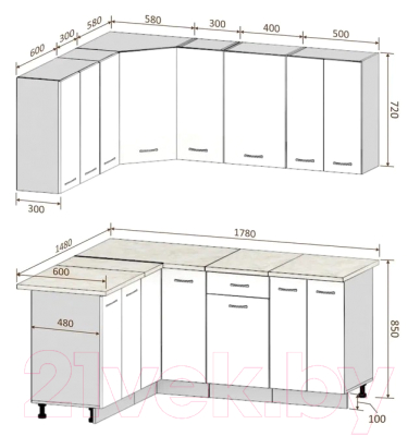 Кухонный гарнитур Кортекс-мебель Корнелия Лира 1.5x1.8 (капучино/оникс/дуб бунратти)