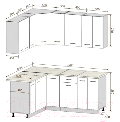 Кухонный гарнитур Кортекс-мебель Корнелия Лира 1.5x1.8 (капучино/оникс/мадрид)