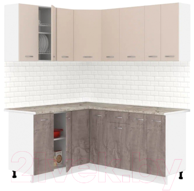 Кухонный гарнитур Кортекс-мебель Корнелия Лира 1.5x1.8 (капучино/оникс/марсель) - фото