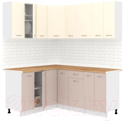 Кухонный гарнитур Кортекс-мебель Корнелия Лира 1.5x1.8 (крем/капучино/дуб бунратти) - фото