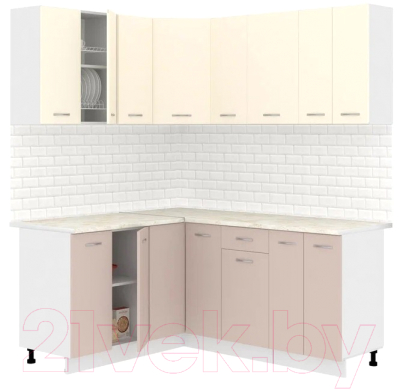 Кухонный гарнитур Кортекс-мебель Корнелия Лира 1.5x1.8 (крем/капучино/королевский опал) - фото