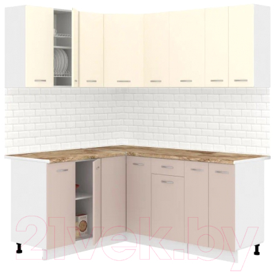 Кухонный гарнитур Кортекс-мебель Корнелия Лира 1.5x1.8 (крем/капучино/мадрид) - фото