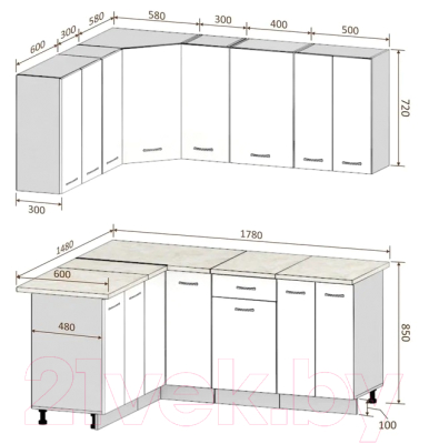 Кухонный гарнитур Кортекс-мебель Корнелия Лира 1.5x1.8 (крем/капучино/мадрид)