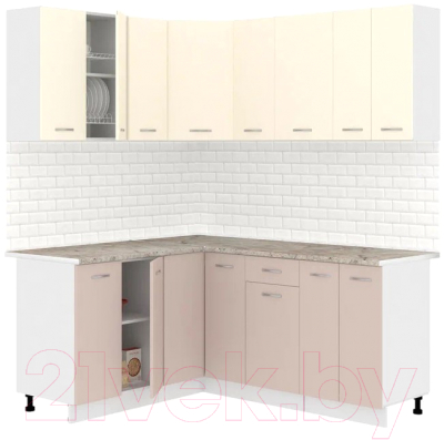 Кухонный гарнитур Кортекс-мебель Корнелия Лира 1.5x1.8 (крем/капучино/марсель) - фото