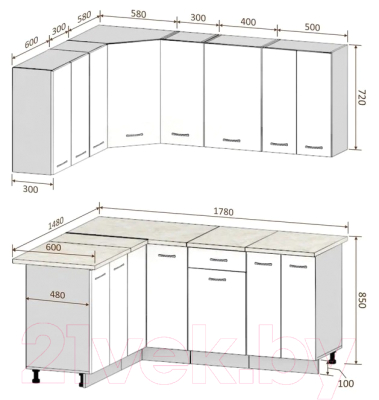 Кухонный гарнитур Кортекс-мебель Корнелия Лира 1.5x1.8 (крем/оникс/дуб бунратти)