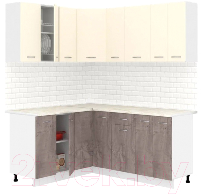 Кухонный гарнитур Кортекс-мебель Корнелия Лира 1.5x1.8 (крем/оникс/королевский опал) - фото