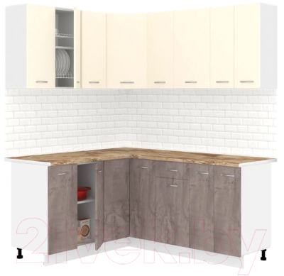 Кухонный гарнитур Кортекс-мебель Корнелия Лира 1.5x1.8 (крем/оникс/мадрид) - фото