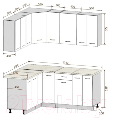 Кухонный гарнитур Кортекс-мебель Корнелия Лира 1.5x1.8 (салатовый/оникс/мадрид)