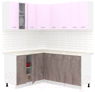 Кухонный гарнитур Кортекс-мебель Корнелия Лира 1.5x1.8 (сирень/оникс/королевский опал) - фото
