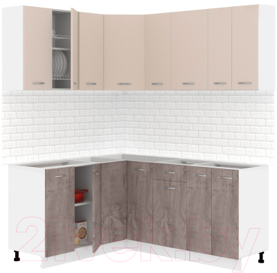 Кухонный гарнитур Кортекс-мебель Корнелия Лира 1.5x1.8 без столешницы (капучино/оникс) - фото