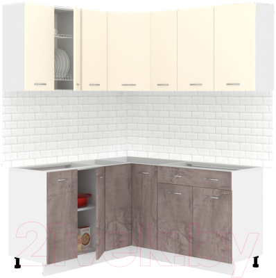 Кухонный гарнитур Кортекс-мебель Корнелия Лира 1.5x1.8 без столешницы (крем/оникс) - фото