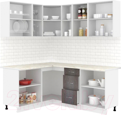 Кухонный гарнитур Кортекс-мебель Корнелия Лира 1.5x1.9 (белый/береза/королевский опал)