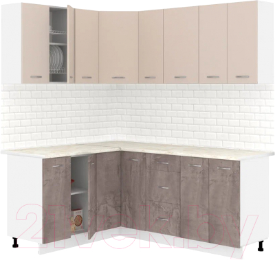 Кухонный гарнитур Кортекс-мебель Корнелия Лира 1.5x1.9 (капучино/оникс/королевский опал) - фото