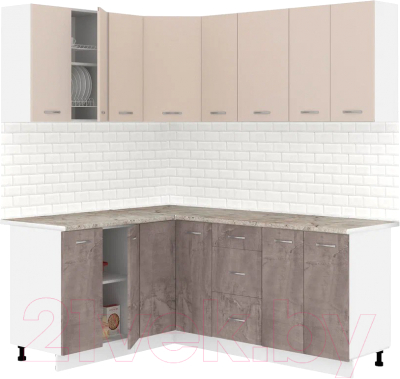 Кухонный гарнитур Кортекс-мебель Корнелия Лира 1.5x1.9 (капучино/оникс/марсель) - фото