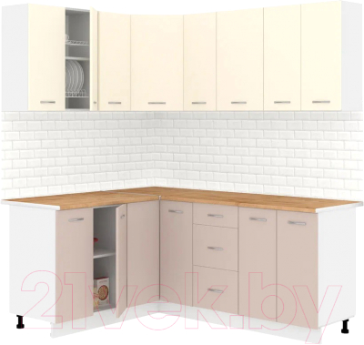 Кухонный гарнитур Кортекс-мебель Корнелия Лира 1.5x1.9 (крем/капучино/дуб бунратти) - фото