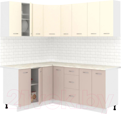 Кухонный гарнитур Кортекс-мебель Корнелия Лира 1.5x1.9 (крем/капучино/королевский опал) - фото
