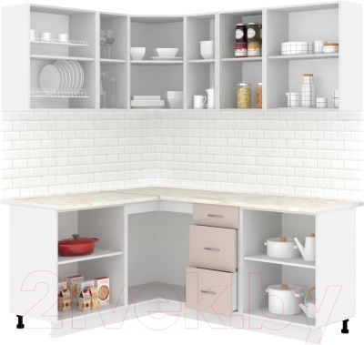 Кухонный гарнитур Кортекс-мебель Корнелия Лира 1.5x1.9 (крем/капучино/королевский опал)