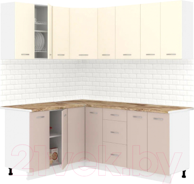 Кухонный гарнитур Кортекс-мебель Корнелия Лира 1.5x1.9 (крем/капучино/мадрид) - фото