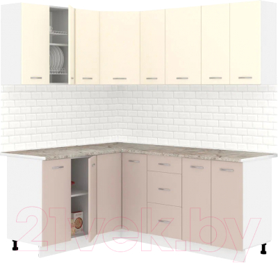 Кухонный гарнитур Кортекс-мебель Корнелия Лира 1.5x1.9 (крем/капучино/марсель) - фото