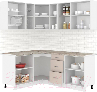 Кухонный гарнитур Кортекс-мебель Корнелия Лира 1.5x1.9 (крем/капучино/марсель)