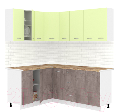 Кухонный гарнитур Кортекс-мебель Корнелия Лира 1.5x1.9 (салатовый/оникс/мадрид) - фото