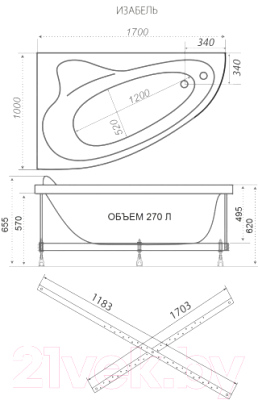 Ванна акриловая Triton Изабель 170x100 R Базовая Flat (с гидромассажем)