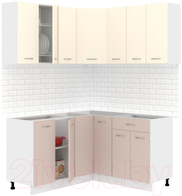 Кухонный гарнитур Кортекс-мебель Корнелия Лира 1.5x1.9 без столешницы (крем/капучино) - фото