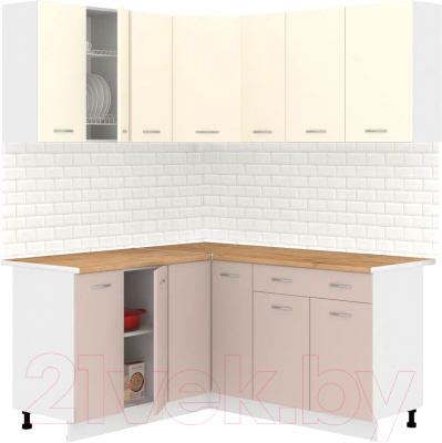 Кухонный гарнитур Кортекс-мебель Корнелия Лира 1.5x2.0 (крем/капучино/дуб бунратти) - фото
