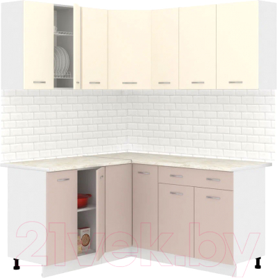 Кухонный гарнитур Кортекс-мебель Корнелия Лира 1.5x2.0 (крем/капучино/королевский опал) - фото